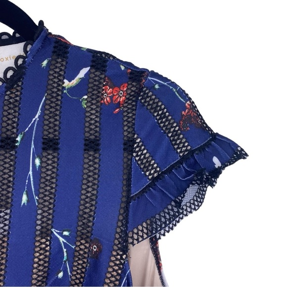 foxiedox Dress Womens Large Blue Bryonia Mini Floral Print Cap Sleeve Lace Party - Picture 8 of 16